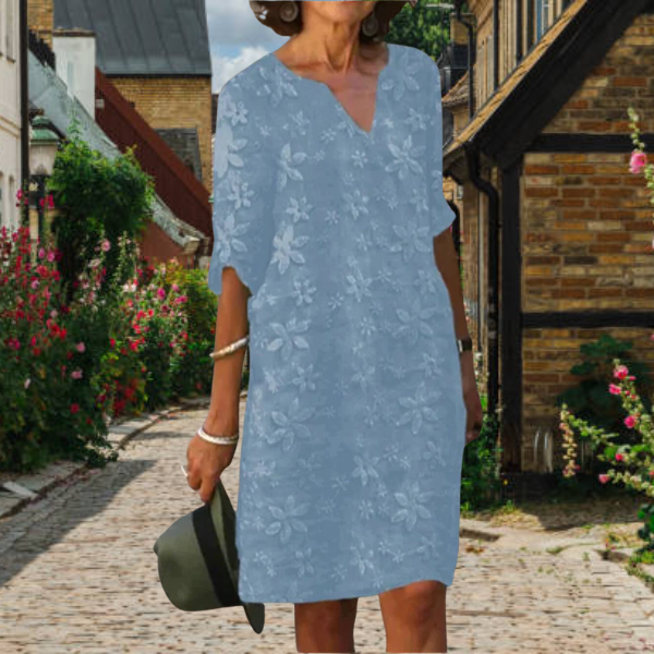 Knielanges Sommerkleid für Frauen mit Blumenmuster und V-Ausschnitt