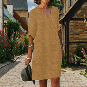 Knielanges Sommerkleid für Frauen mit Blumenmuster und V-Ausschnitt