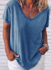 Kurzärmeliges Damen-T-Shirt mit V-Ausschnitt und lockerer Passform