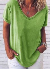 Kurzärmeliges Damen-T-Shirt mit V-Ausschnitt und lockerer Passform