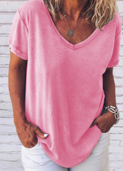 Kurzärmeliges Damen-T-Shirt mit V-Ausschnitt und lockerer Passform