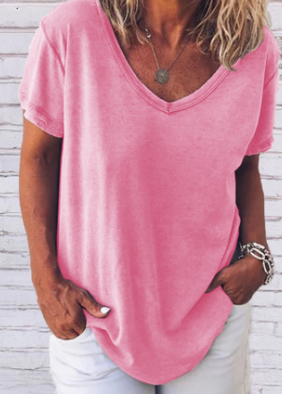 Kurzärmeliges Damen-T-Shirt mit V-Ausschnitt und lockerer Passform