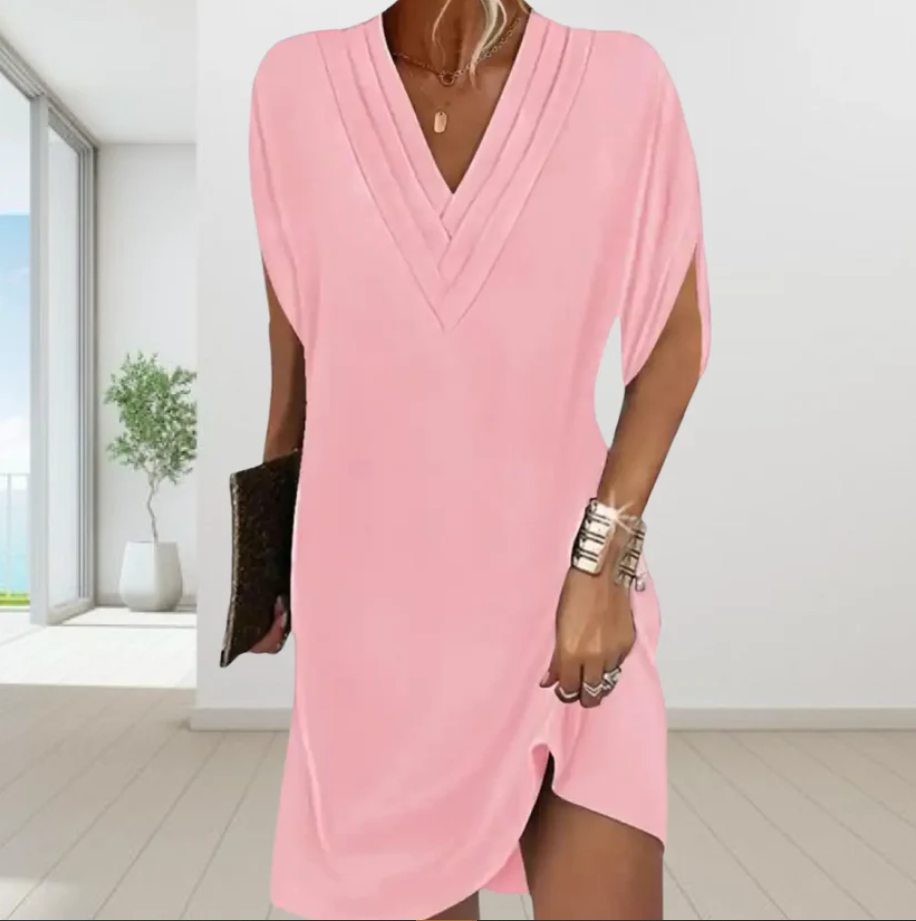 Kurzärmeliges Kleid mit V-Ausschnitt für die warmen Jahreszeiten