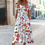 Kurzärmeliges Maxikleid mit Blumenmuster und Rundhalsausschnitt für Frauen
