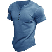 Kurzärmeliges T-Shirt für Männer mit Knöpfen und schmaler Passform