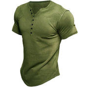 Kurzärmeliges T-Shirt für Männer mit Knöpfen und schmaler Passform