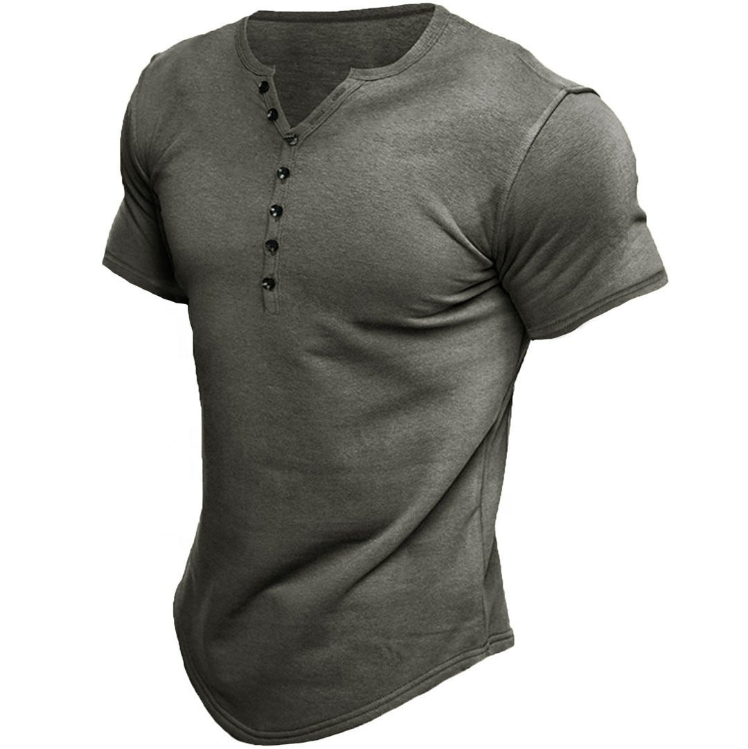 Kurzärmeliges T-Shirt für Männer mit Knöpfen und schmaler Passform