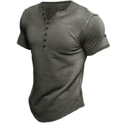 Kurzärmeliges T-Shirt für Männer mit Knöpfen und schmaler Passform