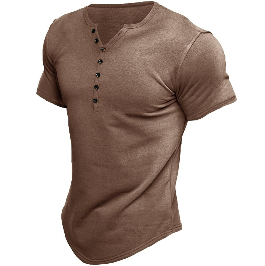 Kurzärmeliges T-Shirt für Männer mit Knöpfen und schmaler Passform