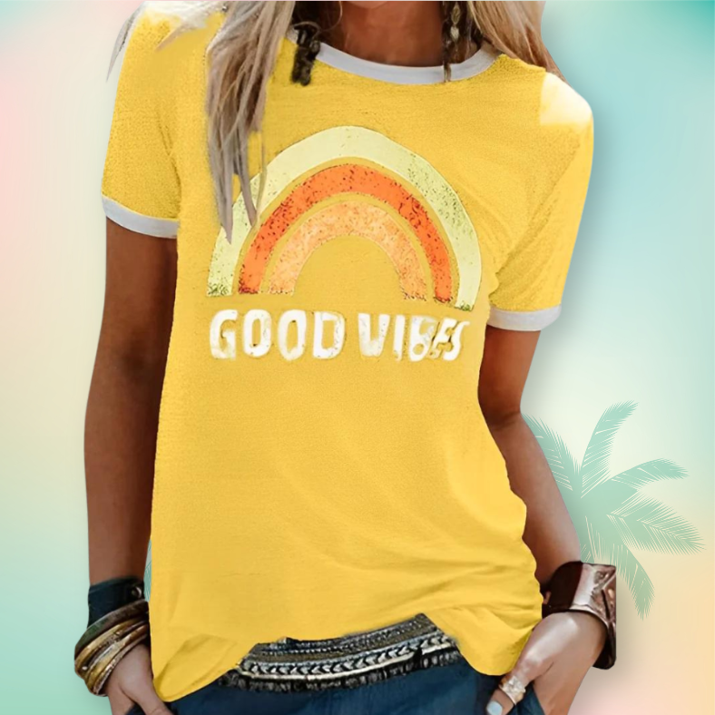 Kurzärmeliges grafisches Damen-T-Shirt mit Rundhalsausschnitt