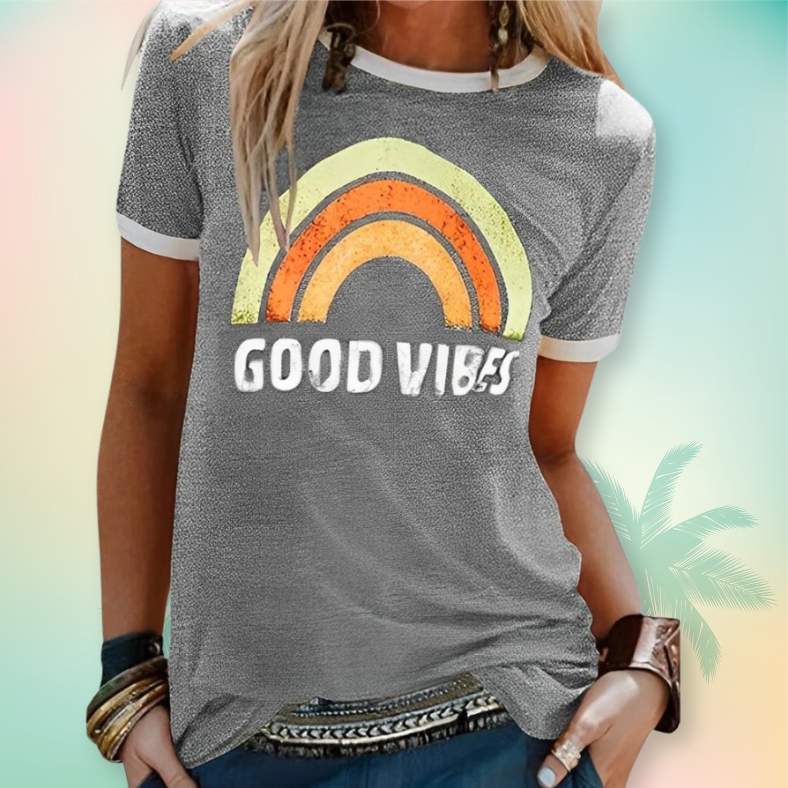 Kurzärmeliges grafisches Damen-T-Shirt mit Rundhalsausschnitt