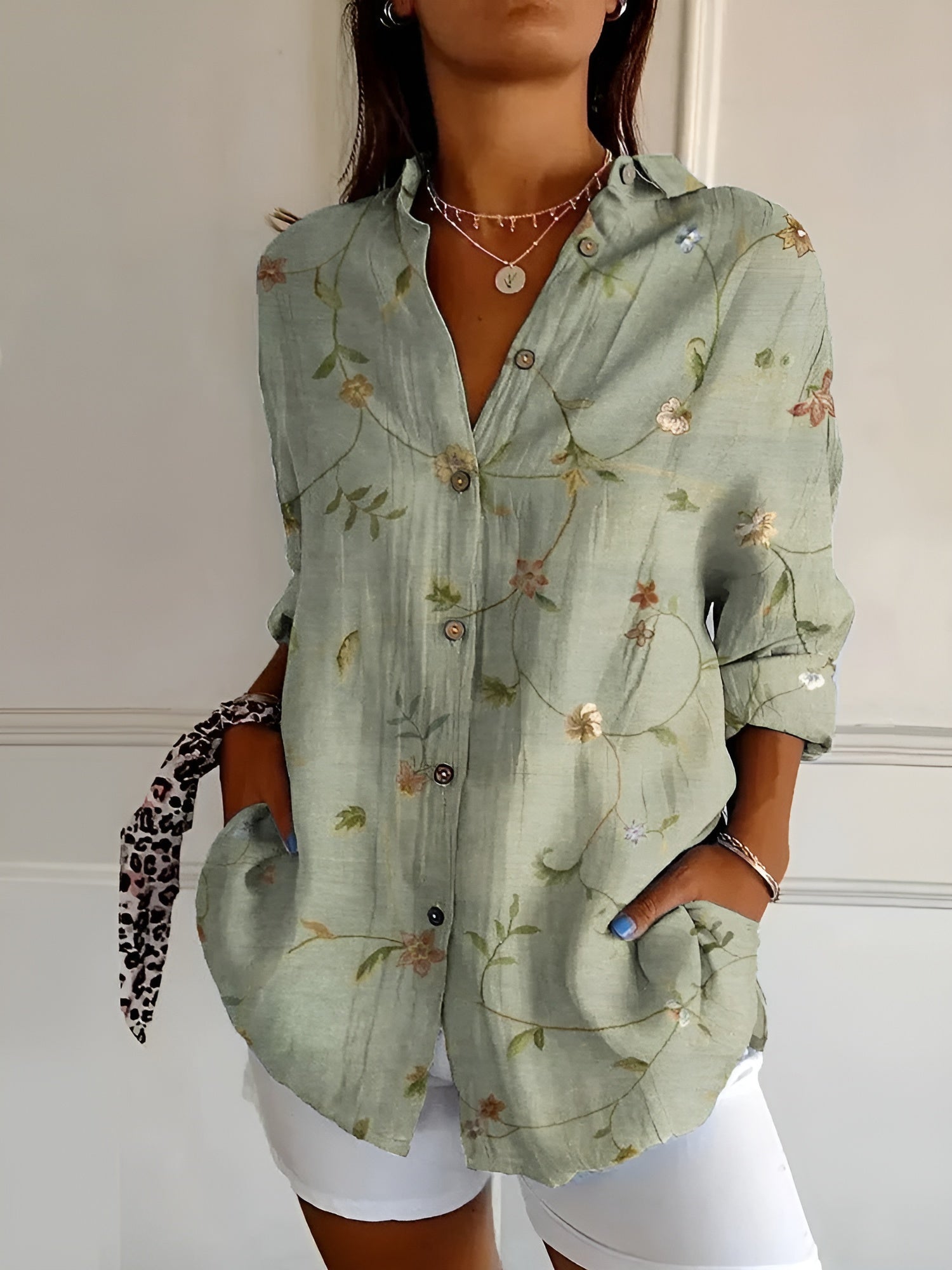 Langärmelige Damenbluse mit Blumenmuster für Frühling und Sommer