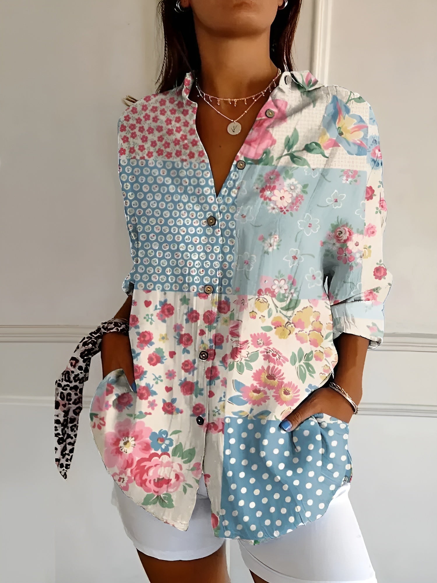 Langärmelige Damenbluse mit Blumenmuster für Frühling und Sommer