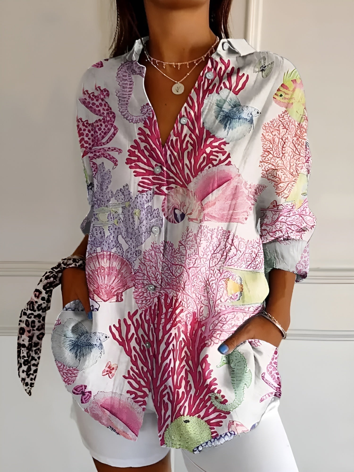 Langärmelige Damenbluse mit Blumenmuster für Frühling und Sommer