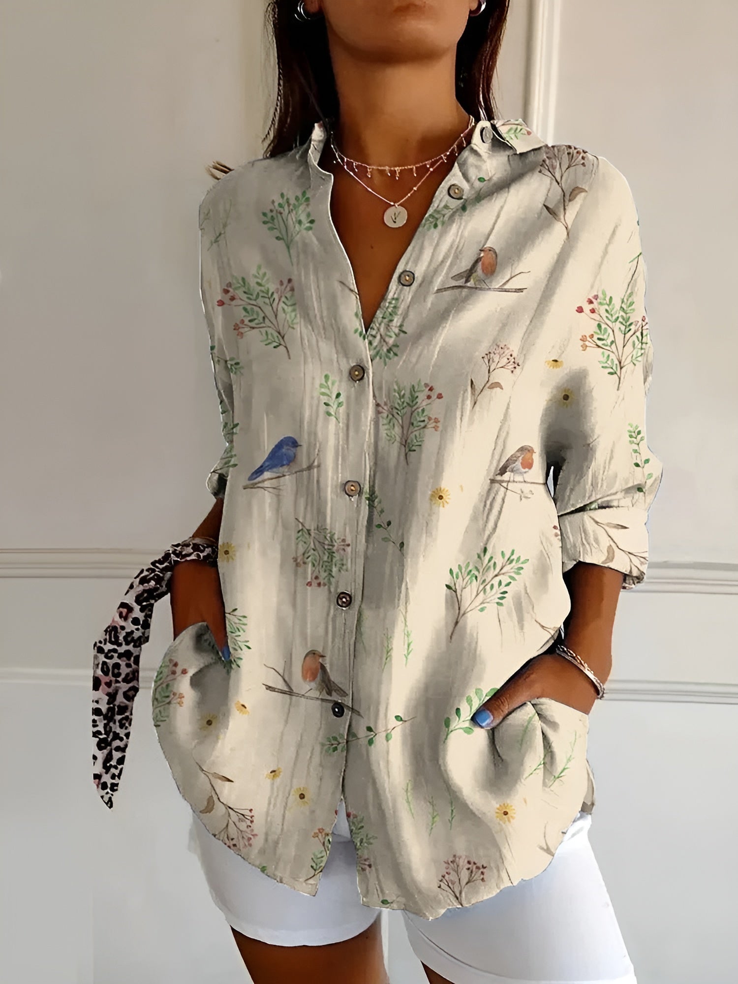 Langärmelige Damenbluse mit Blumenmuster für Frühling und Sommer