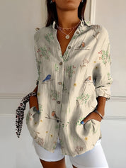 Langärmelige Damenbluse mit Blumenmuster für Frühling und Sommer