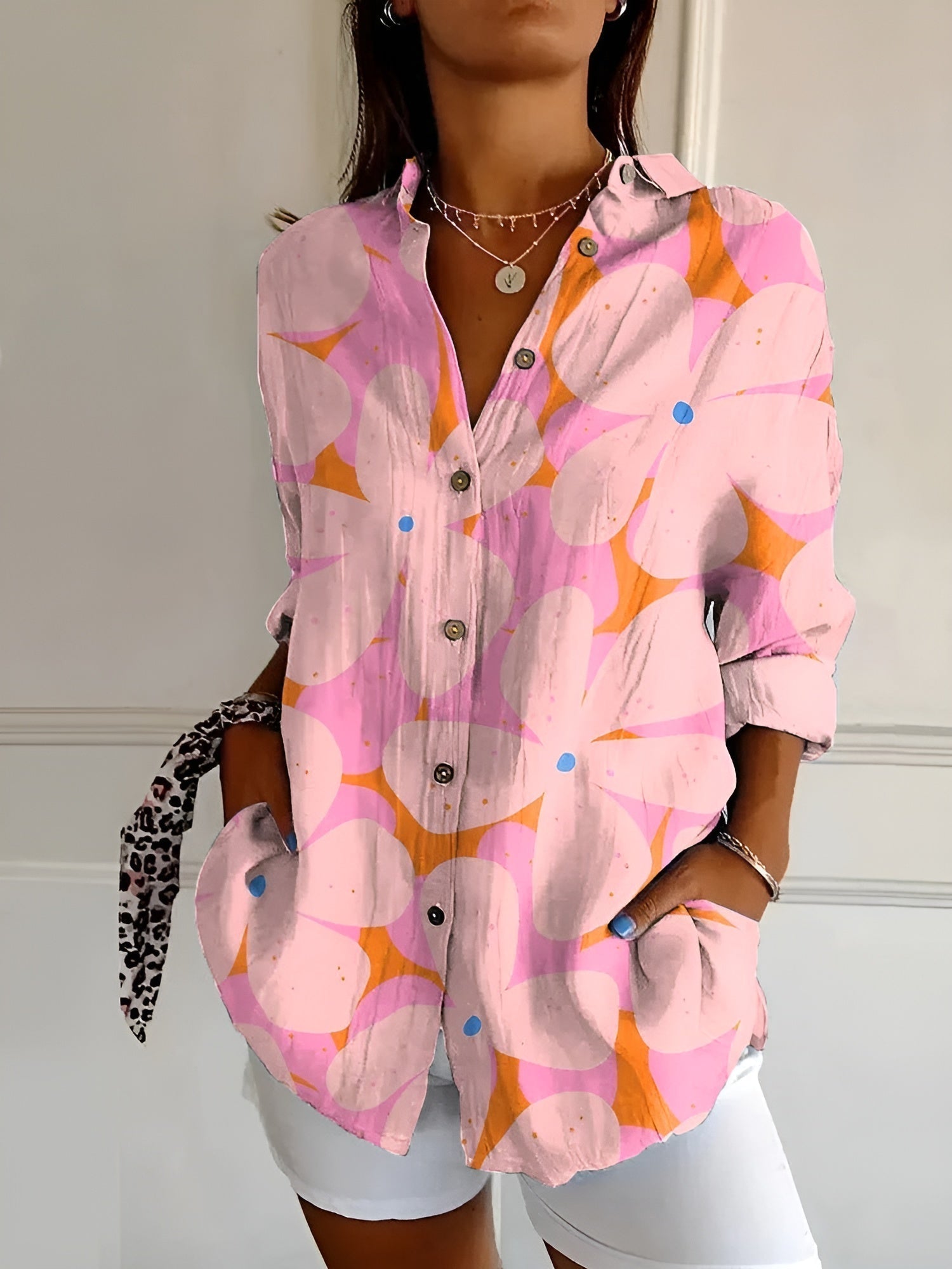 Langärmelige Damenbluse mit Blumenmuster für Frühling und Sommer