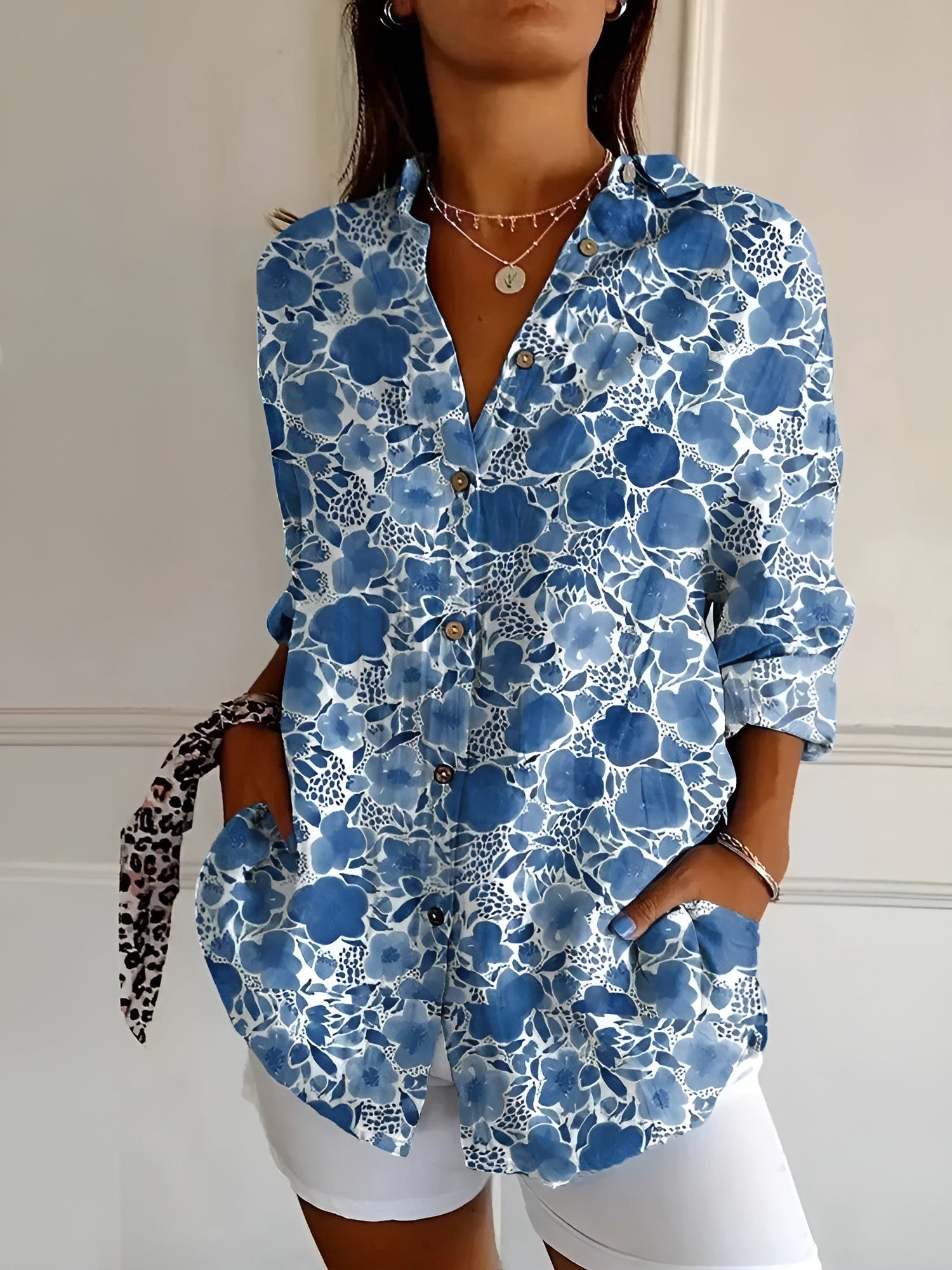 Langärmelige Damenbluse mit Blumenmuster für Frühling und Sommer
