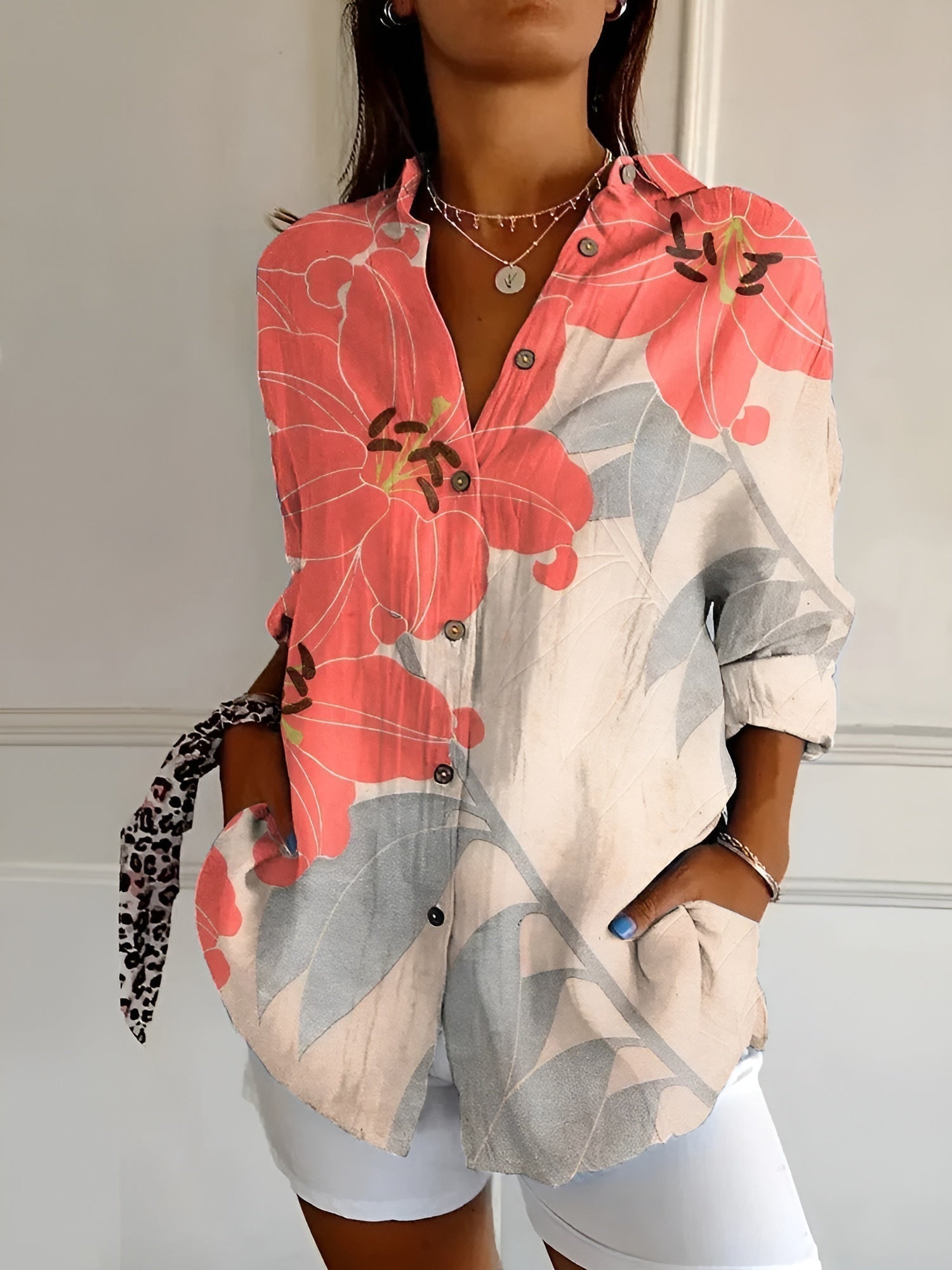 Langärmelige Damenbluse mit Blumenmuster für Frühling und Sommer