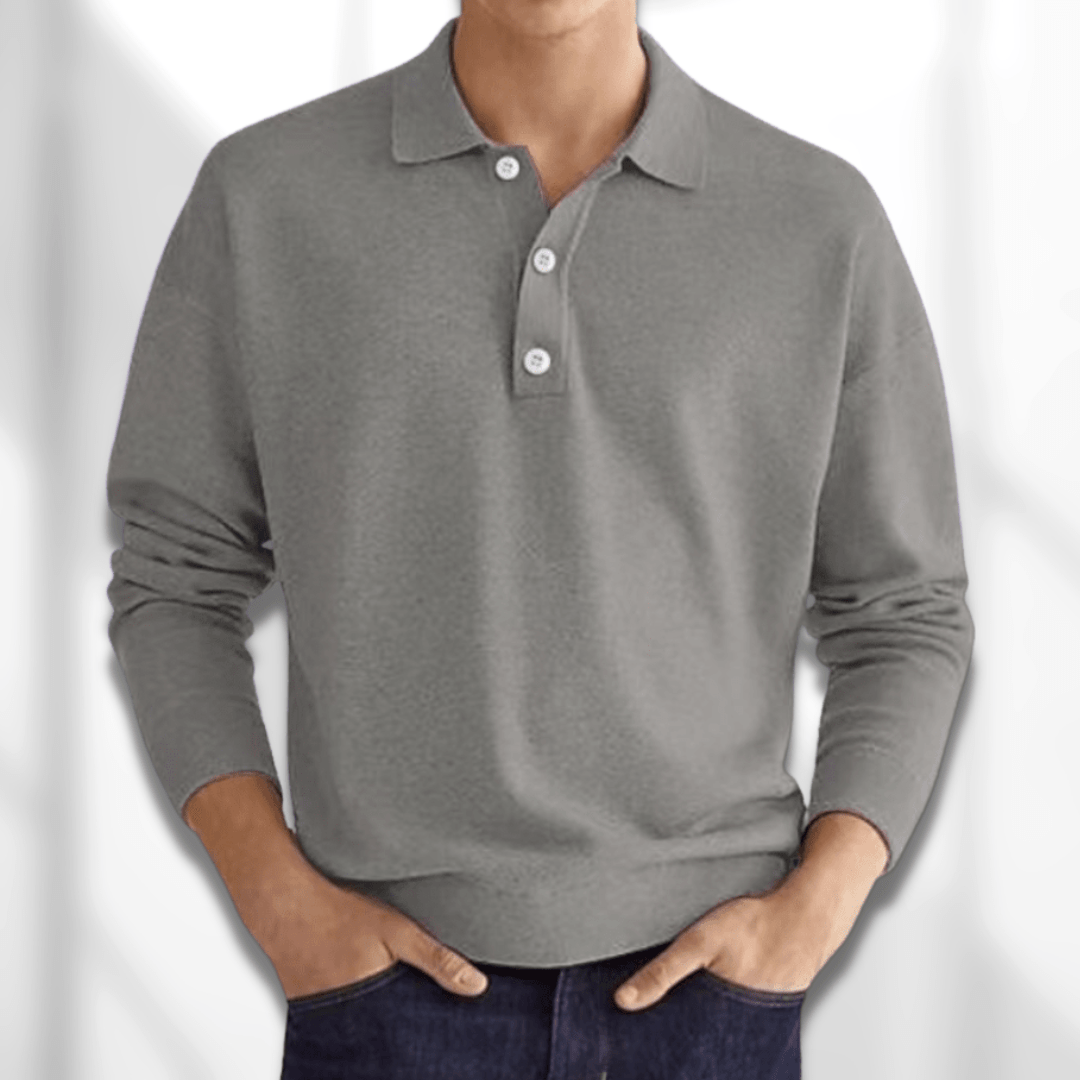 Langärmeliges Herren-Poloshirt mit Rippenbündchen und Knopfleiste