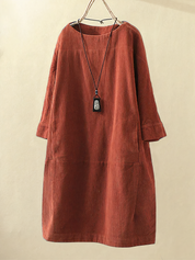 Langärmeliges Kleid im Cord-Stil mit Taschen