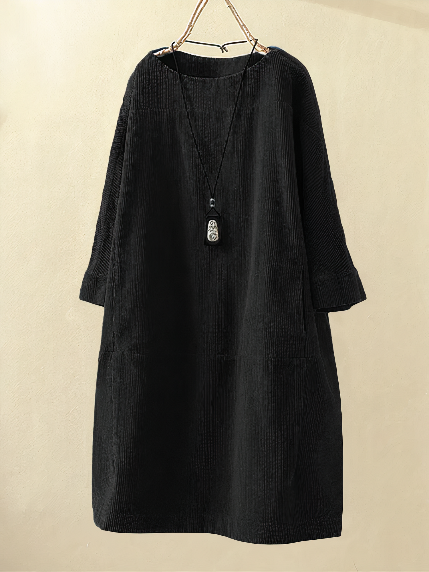 Langärmeliges Kleid im Cord-Stil mit Taschen