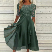Midikleid aus Spitze mit besticktem Mieder und transparenten Ärmeln für Damen