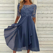 Midikleid aus Spitze mit besticktem Mieder und transparenten Ärmeln für Damen