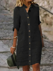 Midikleid mit Knopfleiste, Kragen und 3/4-Ärmeln für Damen
