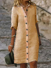 Midikleid mit Knopfleiste, Kragen und 3/4-Ärmeln für Damen