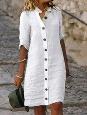 Midikleid mit Knopfleiste, Kragen und 3/4-Ärmeln für Damen