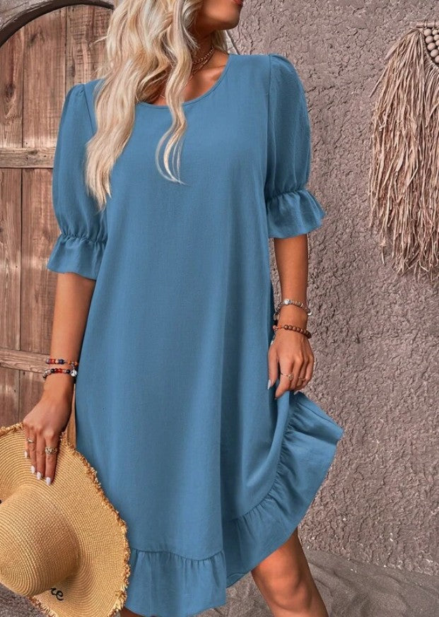Elegantes Kleid mit Rundhalsausschnitt und Rüschen für Frauen