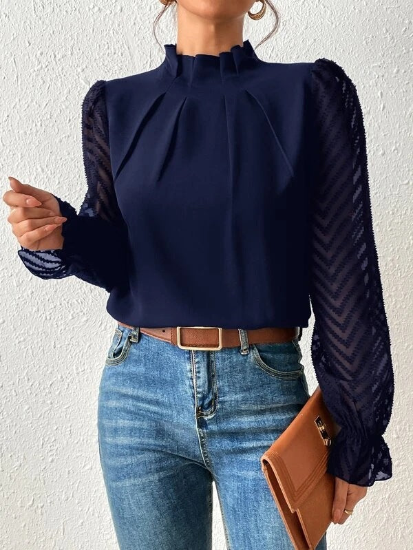 Elegante Bluse mit transparenten Ärmeln für Frauen