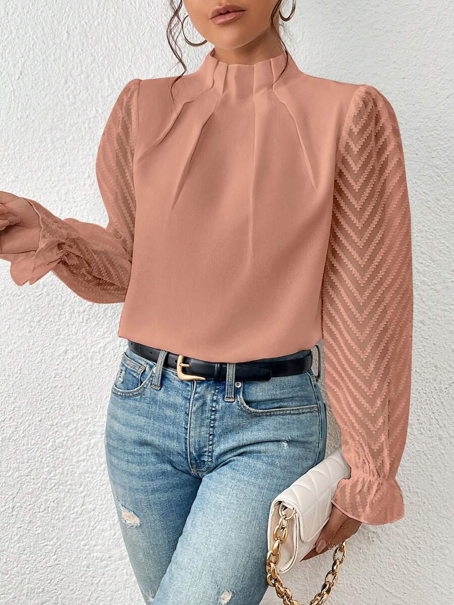 Elegante Bluse mit transparenten Ärmeln für Frauen