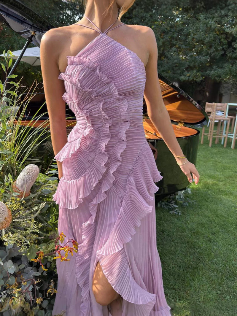 Rüschen-One-Shoulder-Midikleid für Damen mit asymmetrischem Saum