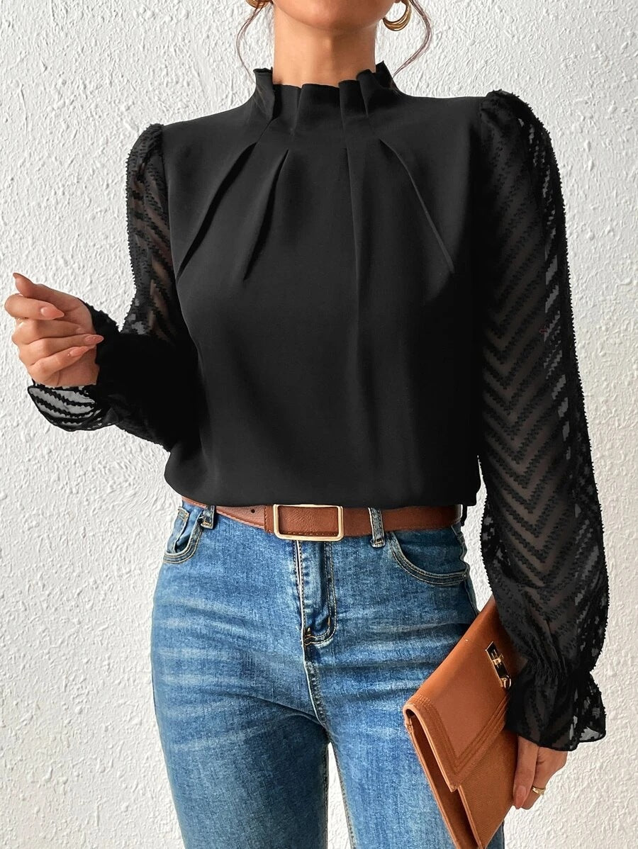 Elegante Bluse mit transparenten Ärmeln für Frauen