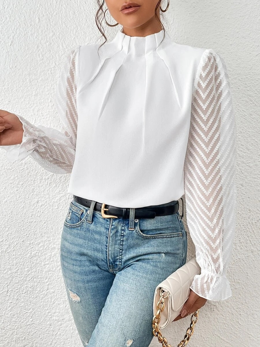Elegante Bluse mit transparenten Ärmeln für Frauen