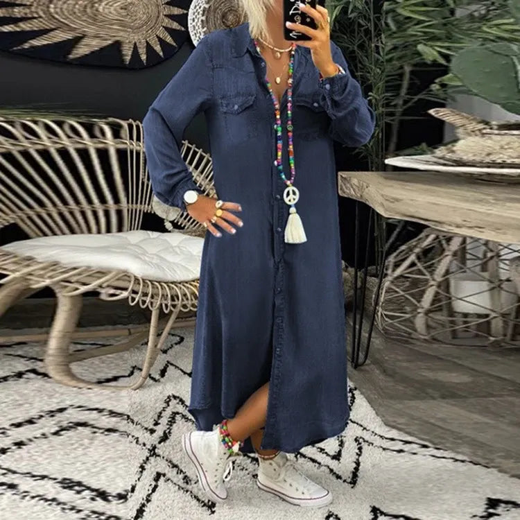 Trendiges langärmeliges Denim-Kleid für Frauen