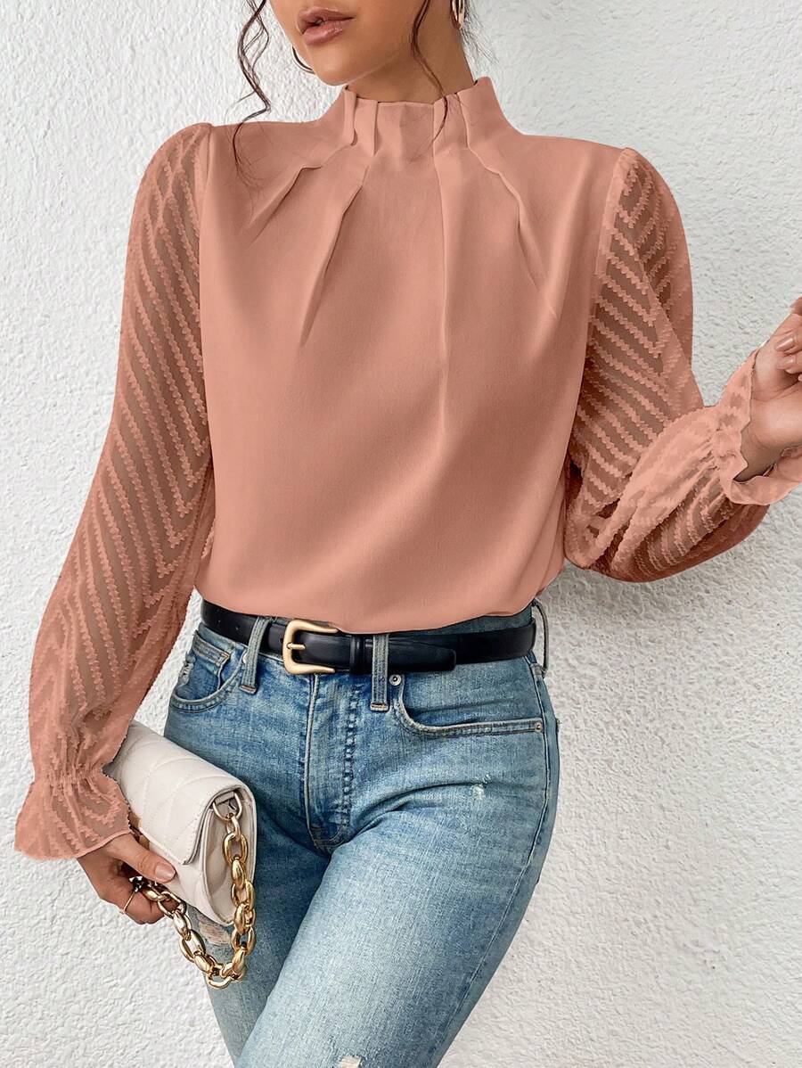 Elegante Bluse mit transparenten Ärmeln für Frauen