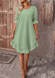 Elegantes Kleid mit Rundhalsausschnitt und Rüschen für Frauen