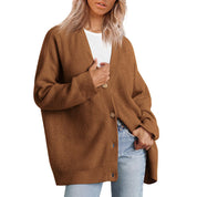 Oversized cardigan for women with button placket