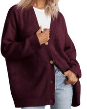 Oversized cardigan for women with button placket