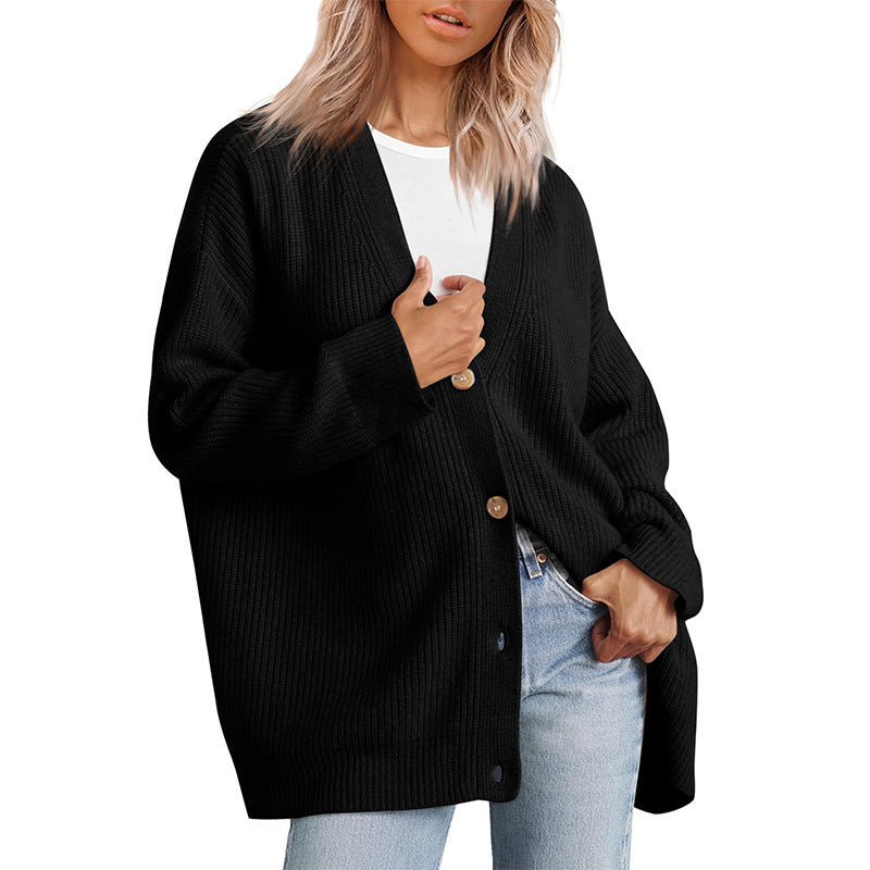 Oversized cardigan for women with button placket