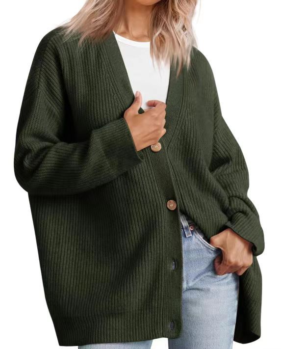 Oversized cardigan for women with button placket