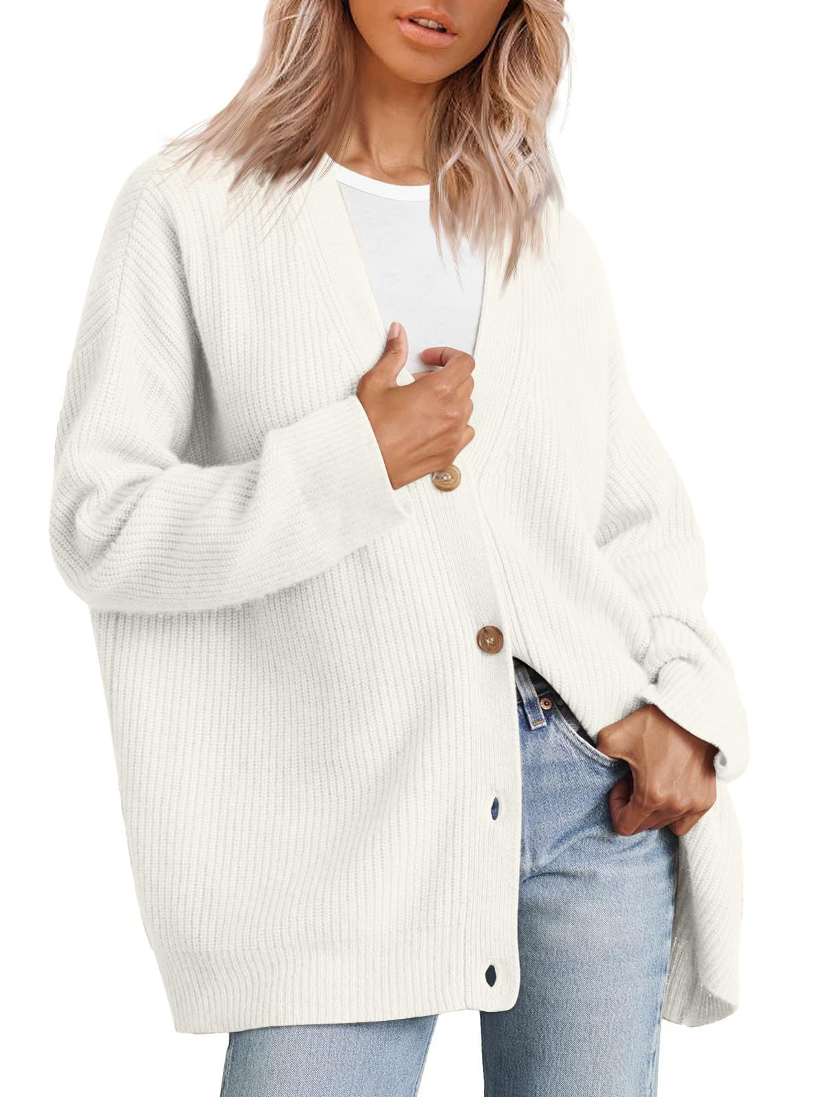 Oversized cardigan for women with button placket