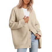 Oversized cardigan for women with button placket