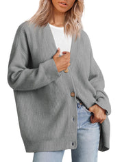 Oversized cardigan for women with button placket