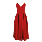 Damen-Midikleid aus rotem Polyester-Mischgewebe mit Plissee und trägerlosem Ausschnitt