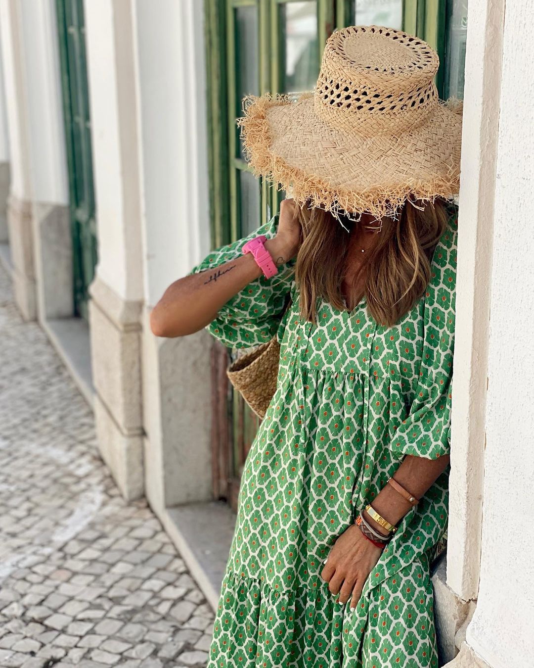 Boho-Maxikleid für Damen mit Blumenmuster, Puffärmeln und Stufensrock
