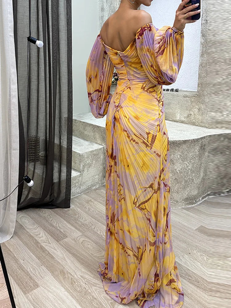 Abendkleid für Damen mit V-Ausschnitt, Falten und Schlitz vorne